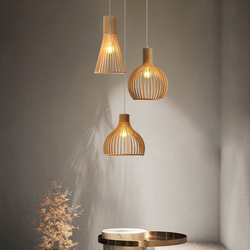 Geometric Shape Wood Hanging Light Modern Style 1 Light Hanging Light Fixtures in Brown