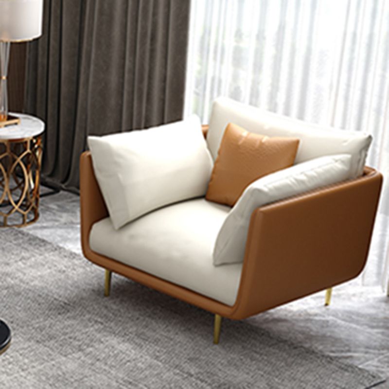 Stationary Stain Resistant Leather Living Room Pillow Top Arm Seating