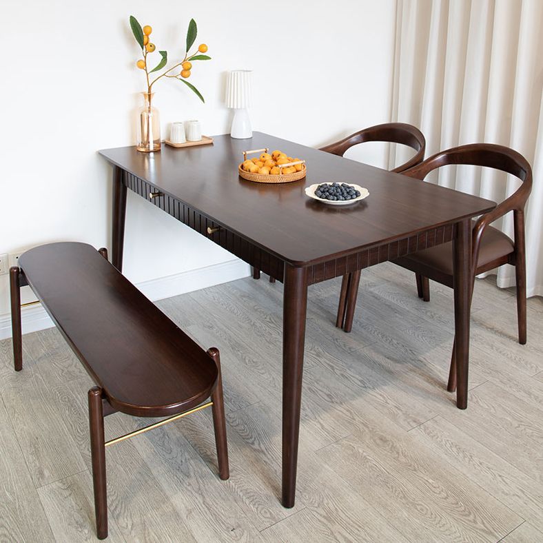 Hickory Rectangle Wood Table Storage Dining Table with 4 Legs for Restaurant