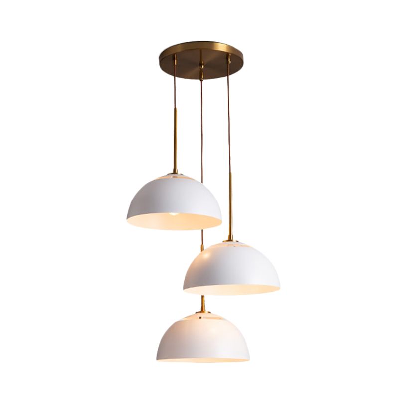 3 Lights Dining Room Cluster Pendant Macaron White/Pink/Green Finish Down Lighting with Dome Iron Shade