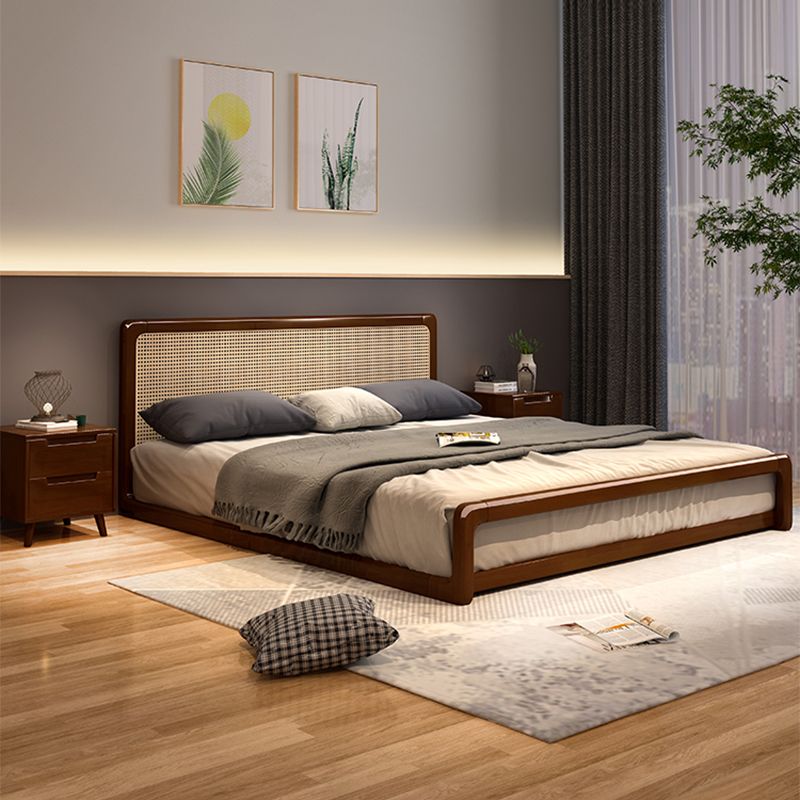 84.65 inch Wide Tropical Bed Frame Rubberwood Bed with Headboard
