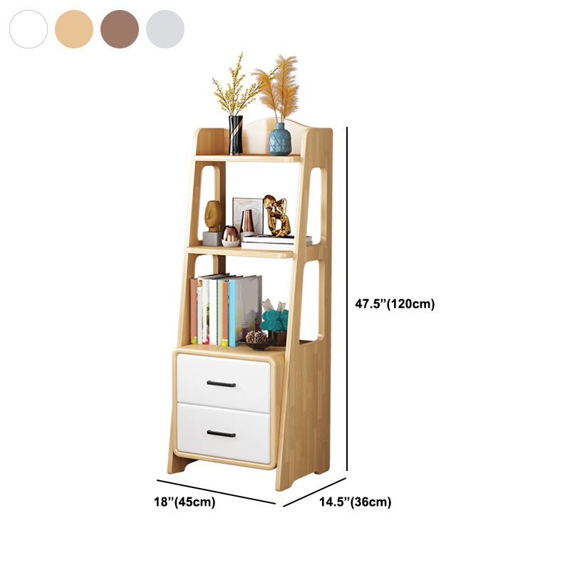 Ladder Bookshelf Modern Wood Bookcase with Drawer Storage 47" H X 14" W