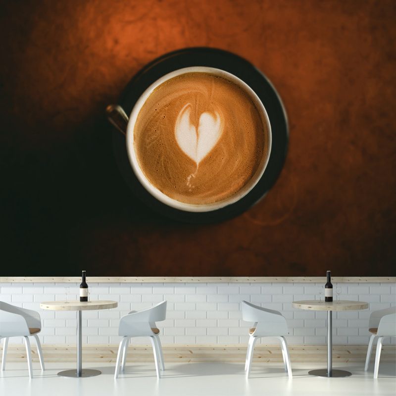 Fragrant Coffee Mural Wallpaper with Beautiful Pattern Decorative Restaurant