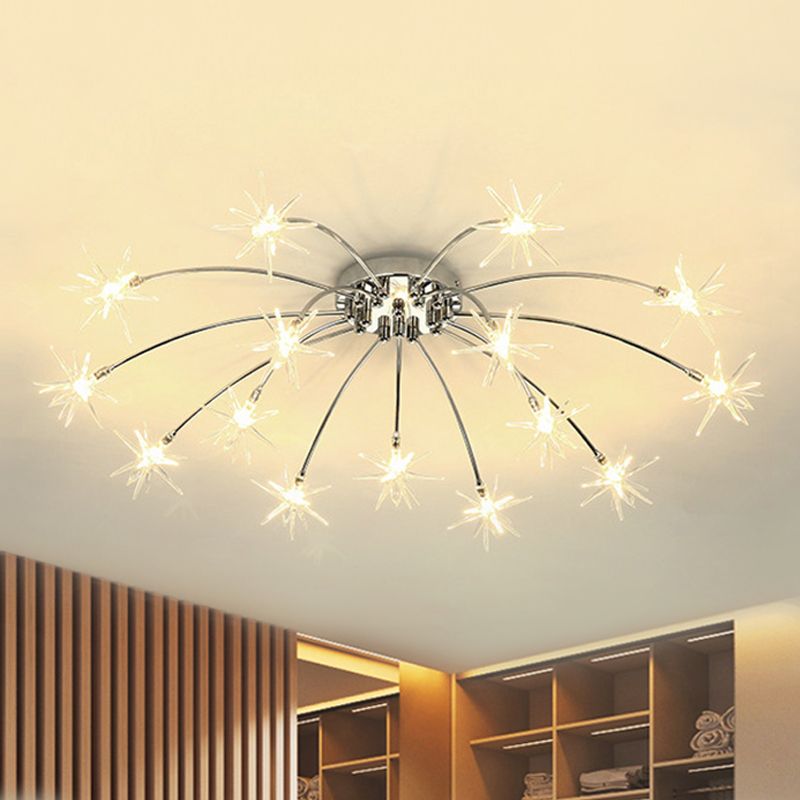 Lámpara de techo semi empotrada LED cromada/dorada contemporánea de montaje semiempotrado de metal en forma de fuegos artificiales 12/15/21 luces