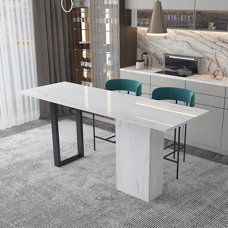 White Stone Rectangle Bar Wine Table Double Pedestal Living Room Bar Dining Table