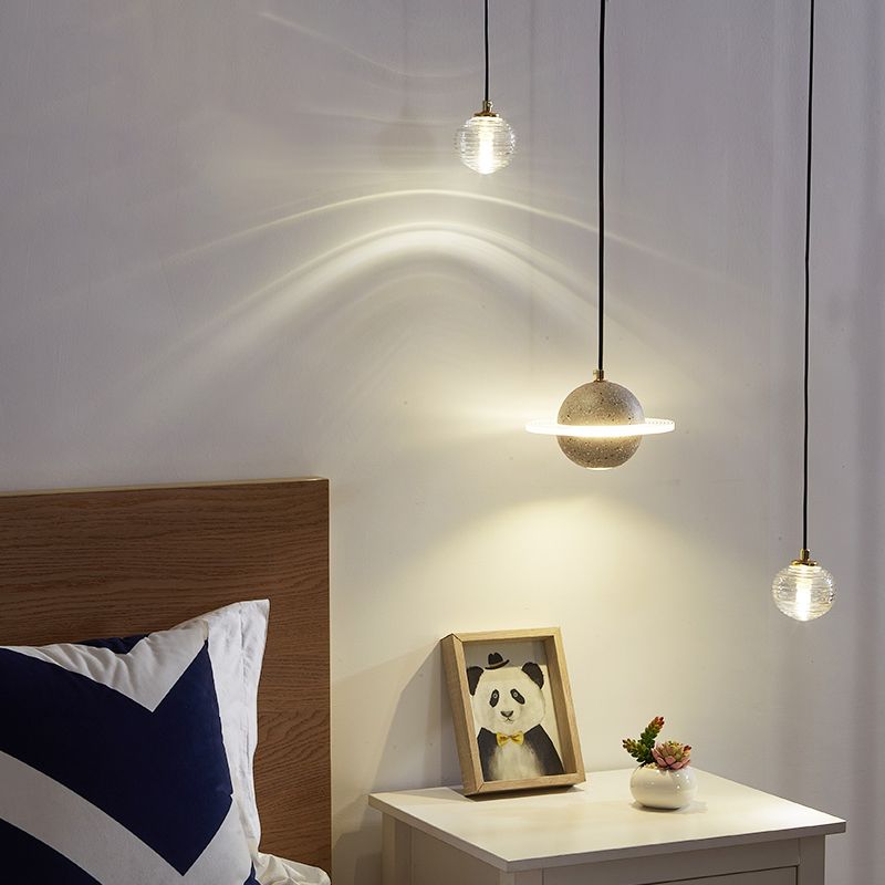 1 Light Planet Light Kit Modern Cement Hanging Light with Hanging Cord for Restaurant