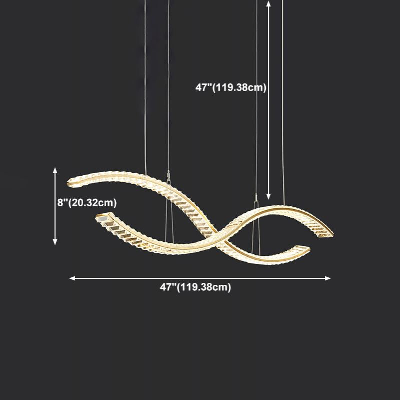 Modern LED Island Light Gold Wavy Crystal Suspension Light for Dining Room
