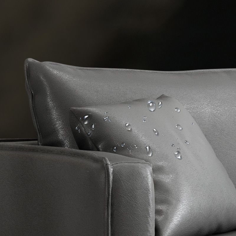 Minimalist 3-Seater Faux Leather Sofa Square Arm Loose Back Sofa