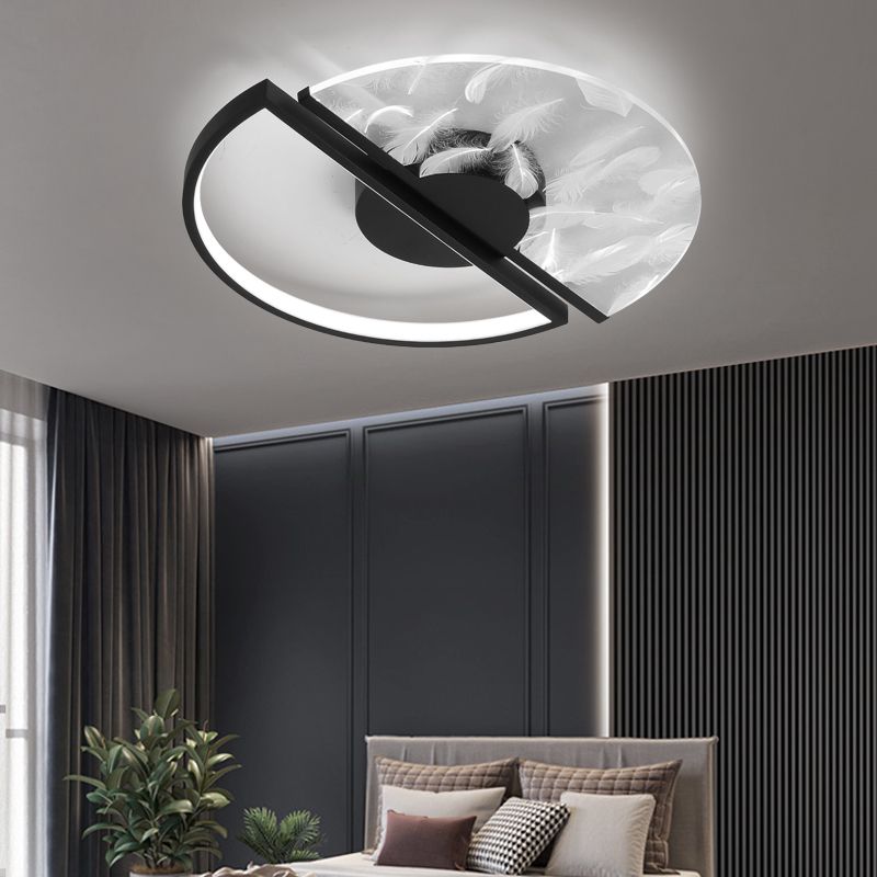 Plafonnier en plumes de forme ronde en fer moderne, 2 lumières, montage encastré, pour chambre d'étude