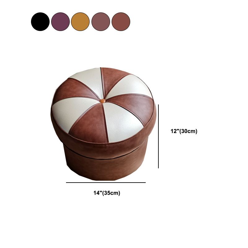 Mid-Century Modern Pouf Ottoman PU Leather Upholstered Tufted Patchwork Round Ottoman