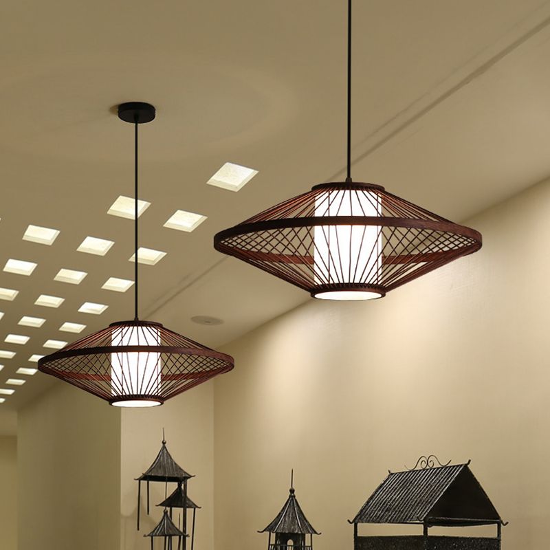 Flying Saucer Bambus Anhänger Beleuchtung Leuchte Asien Stil Suspension Anhänger Licht