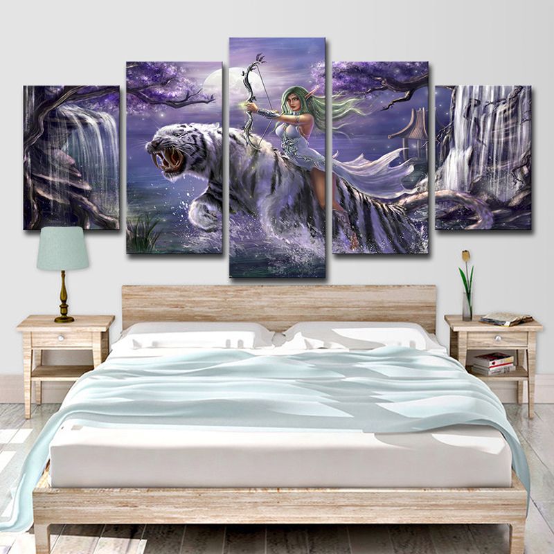 Kid Animal Game Character Canvas Purple Teenage Bedroom Wall Art, Multi-Piece
