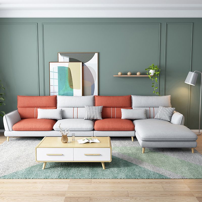 Flared Arm Sectional Sofa Modern 4-seater Fabric Sectional in Grey