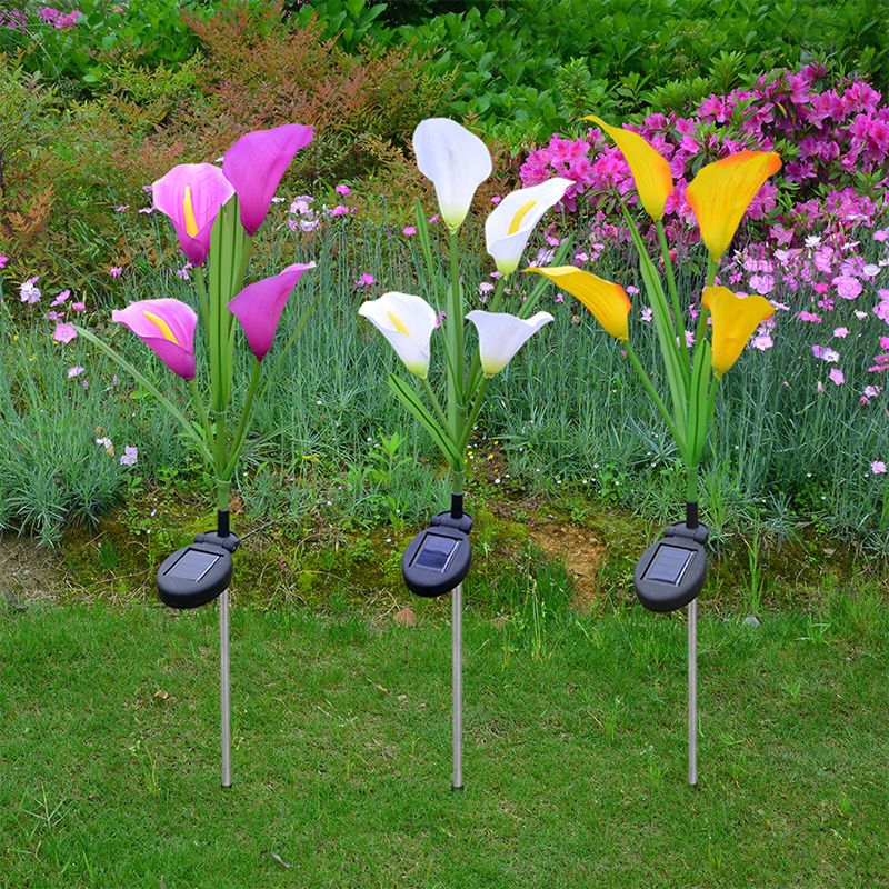 Fabric Blossom Path Lamp Decorative 4 Lights Purple and Yellow/White Solar Powered LED Ground Light for Patio
