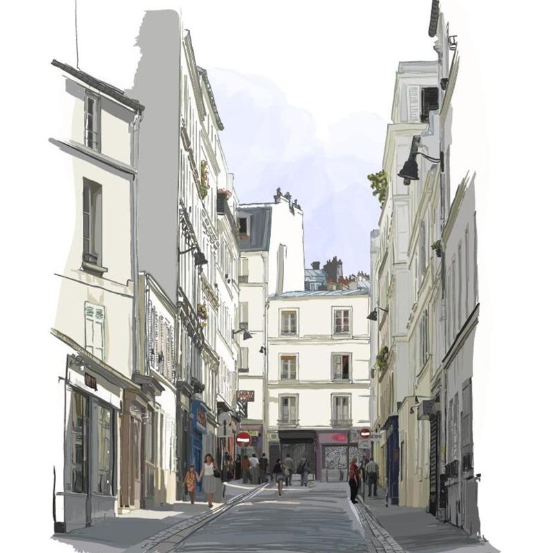 Modern City Street View Mural Non-Woven Waterproofing White Wall Decor for Bedroom