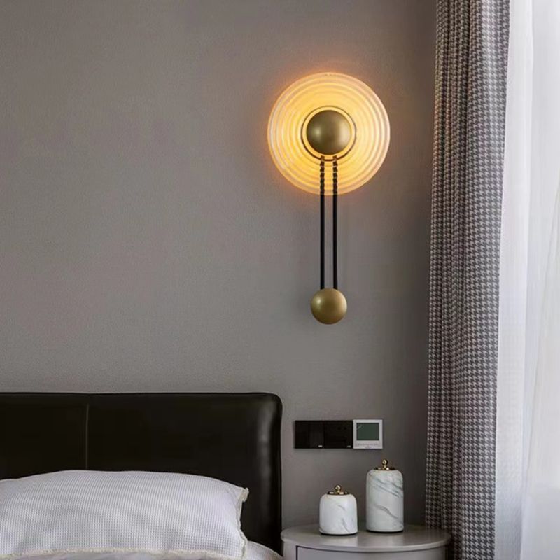 Glass Round Wall Light Modern 1-Light Wall Lights in Gold for Bedroom