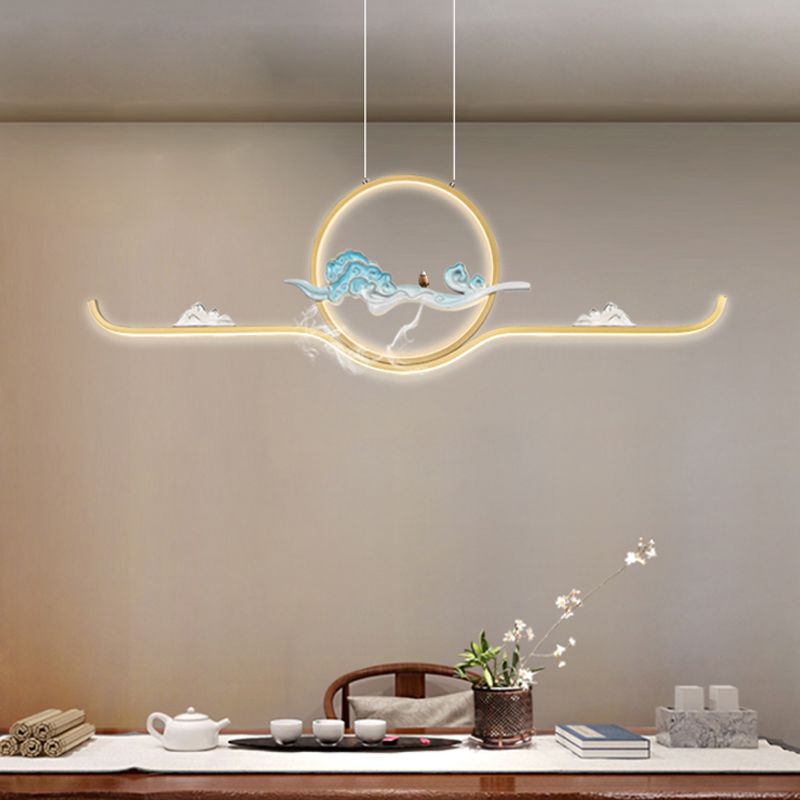 Luz de colgante lineal accesorios de té contemporáneos metal de metal de la isla de 2 luces