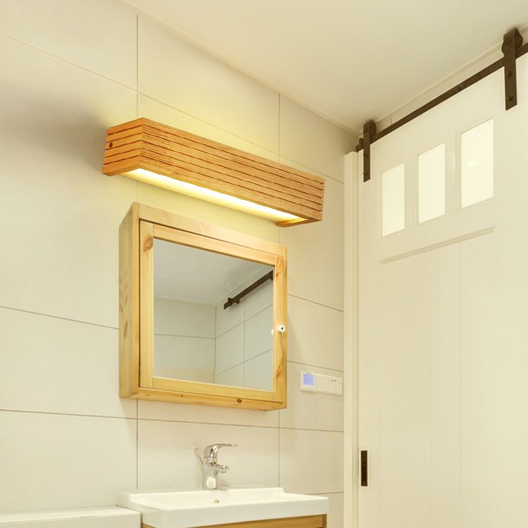 Nordic Creative Wall Mounted Mirror Front Lamp Wooden Rectangular Vanity Light for Bathroom