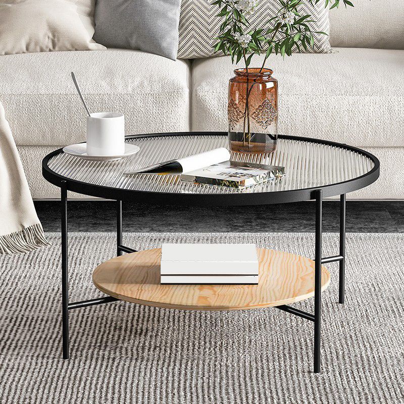 17.72" Tall Contemporary Style Coffee Cocktail Table Glass-Topped Coffee Table
