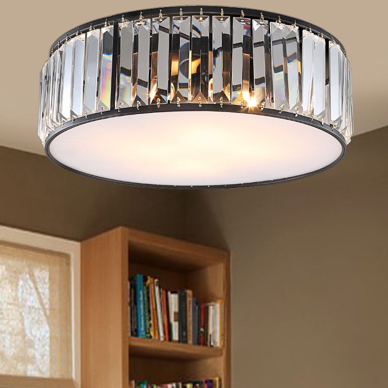 Slaapkamer Drum Inbouwverlichting Metaal Modern Zwart/Brons Plafondlamp met Kristallen Blok, 12,5"/16,5" Breedte