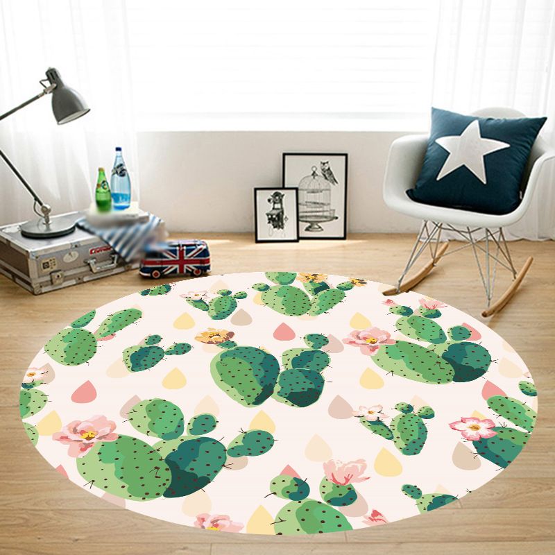 Modern Flamingo Printed Rug Round Polyester Area Carpet Non-Slip Backing Indoor Rug for Living Room