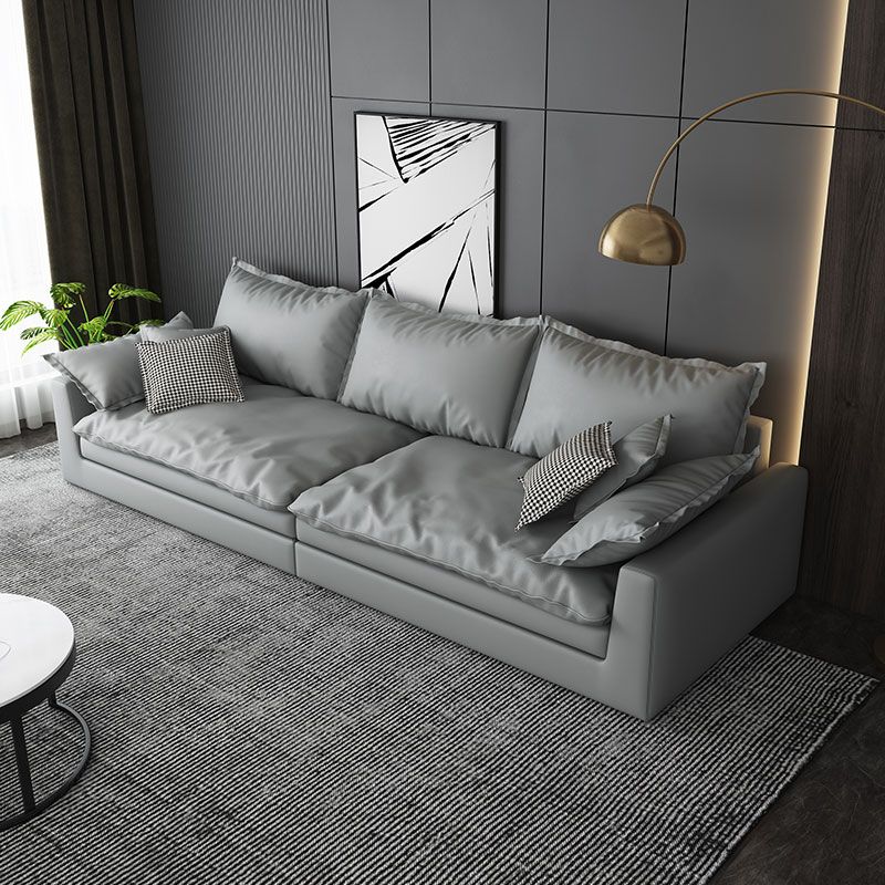 Faux Leather Living Room Sofa Square Arm Settee with Cushions