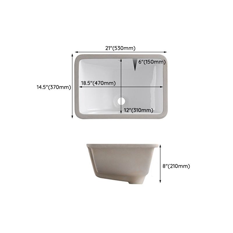Traditional Undermount Vanity Sink Rectangular Porcelain with Pop-Up Drain Basin Sink