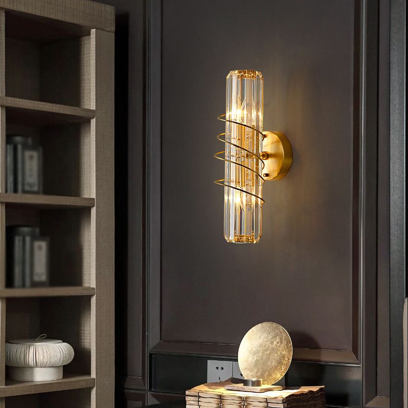 2 / 3 - Light Wall Light Solid Brass and Crystal Post Modern Wall Sconce