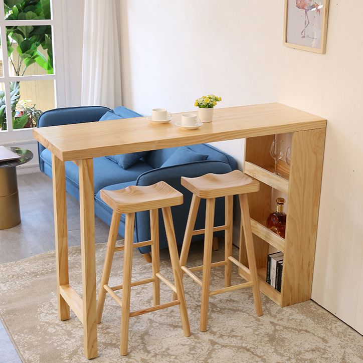 Modern Solid Wood Rectangle Counter Table Natural Storage Bistro Bar Height Cocktail Table