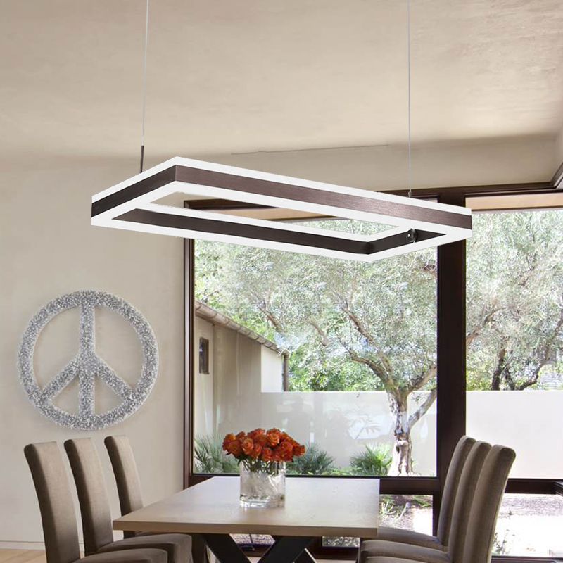 Brown Rectangular LED Chandelier Contemporary 1/2/3-Light Acrylic Ceiling Pendant in Warm/White Light