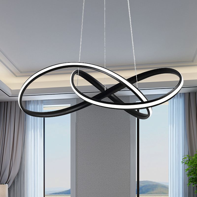 19.5"/27.5" Wide Black/White/Brown Bent Ceiling Light Fixture Simple LED Acrylic Chandelier Pendant in Warm/White Light