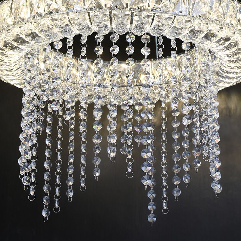 Black Ring Shape Chandelier Lighting Minimalist LED Crystal Hanging Light Fixture