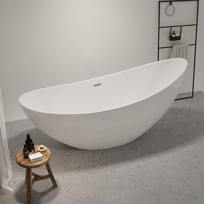 Contemporary White Acrylic Oval Bathtub Soaking Freestanding Tub