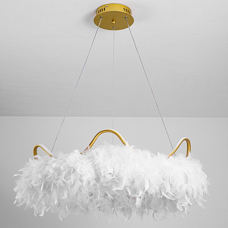 Verstellbare Kronleuchterleuchten moderner Kronleuchter -Anhängerlampe mit weißem Federschatten