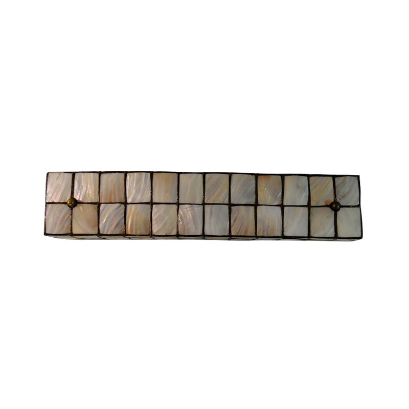 Tiffany Style Linear Wall Light with Square/Flower Pattern 2 Lights Shell Sconce Light in Beige for Living Room