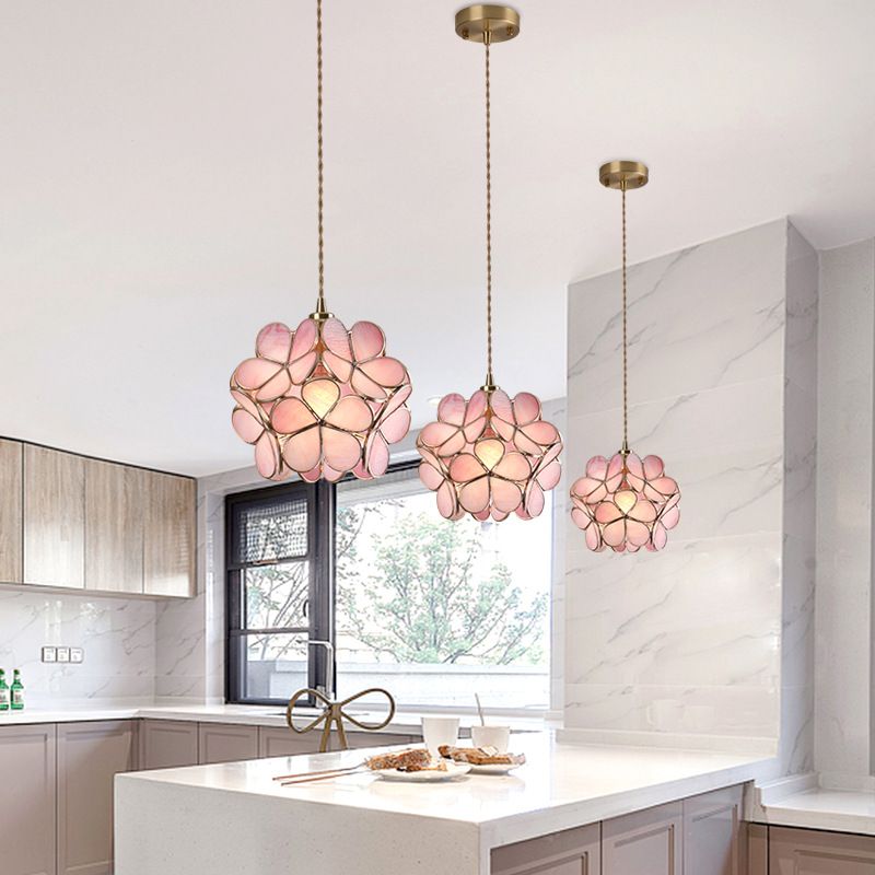 1 Light Flower Hanging Ceiling Light Nordic Style Metallic Down Lighting Pendant for Restaurant