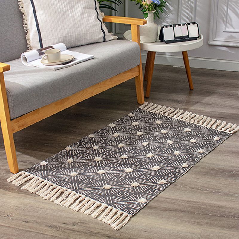 Multicolor Diamond Patterned Rug Cotton Funky Rug Machine Washable Pet Friendly Carpet for Bedroom