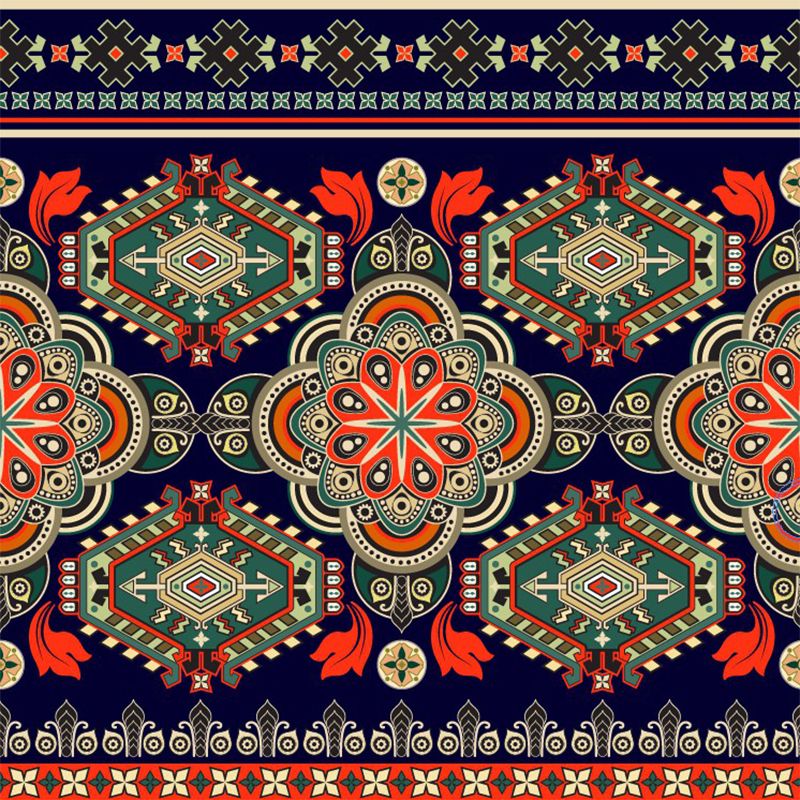 Bohemia Seamless Flower Wall Mural Red-Green Symmetry Wall Art for Living Room Decor