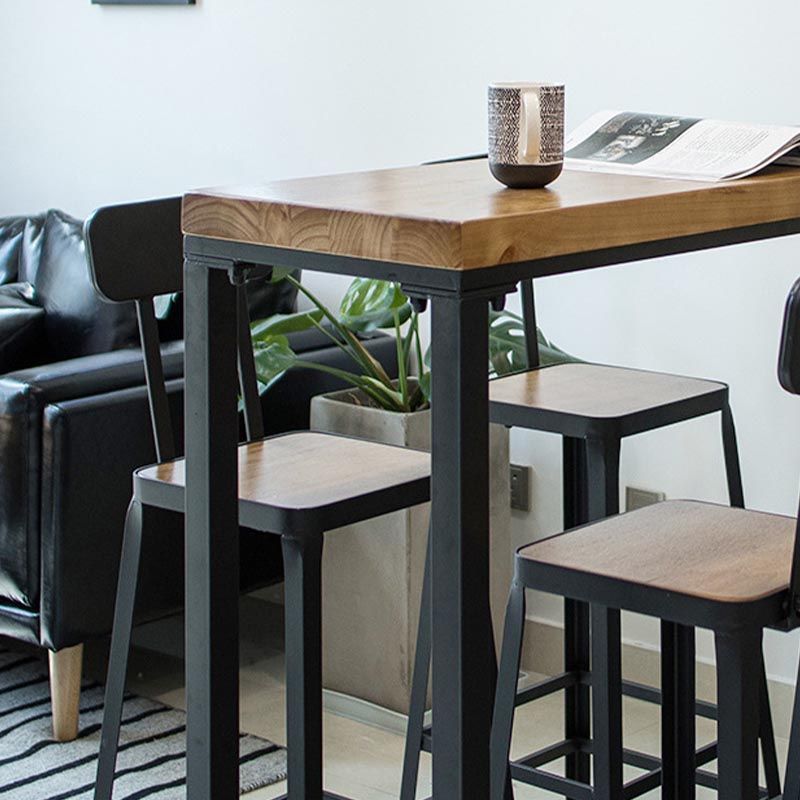 Industrial Solid Wood Bar Table Set Rectangular 1/5 Pieces Counter Table with High Stools