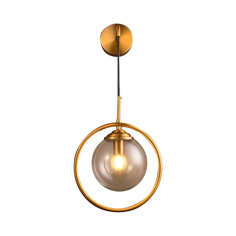 Orbit Smoke Gray/Clear/Amber Glass Wall Lamp Contemporary Single Brass Finish Sconce Light Fixture