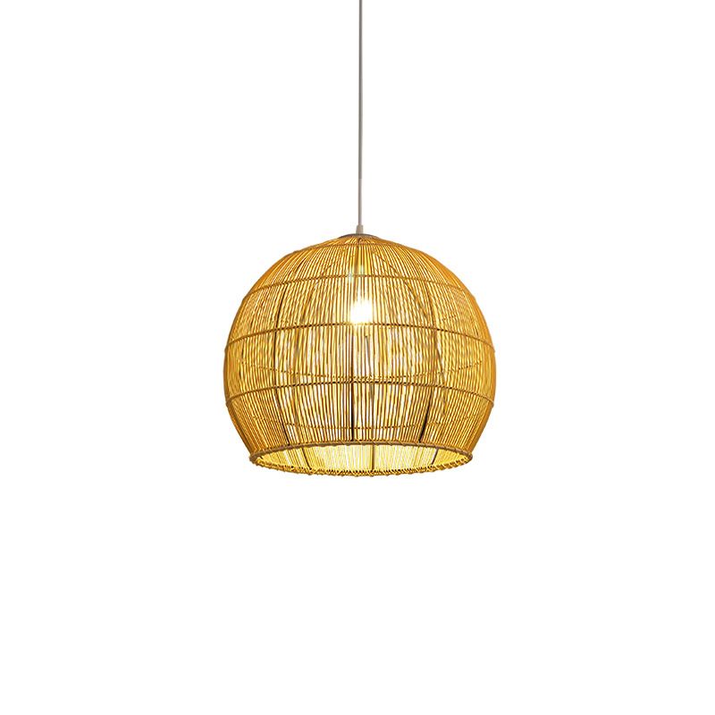 Beige Asia Pendulum Light Dome Rattan 1-Light Hanging Ceiling Light for Dining Room