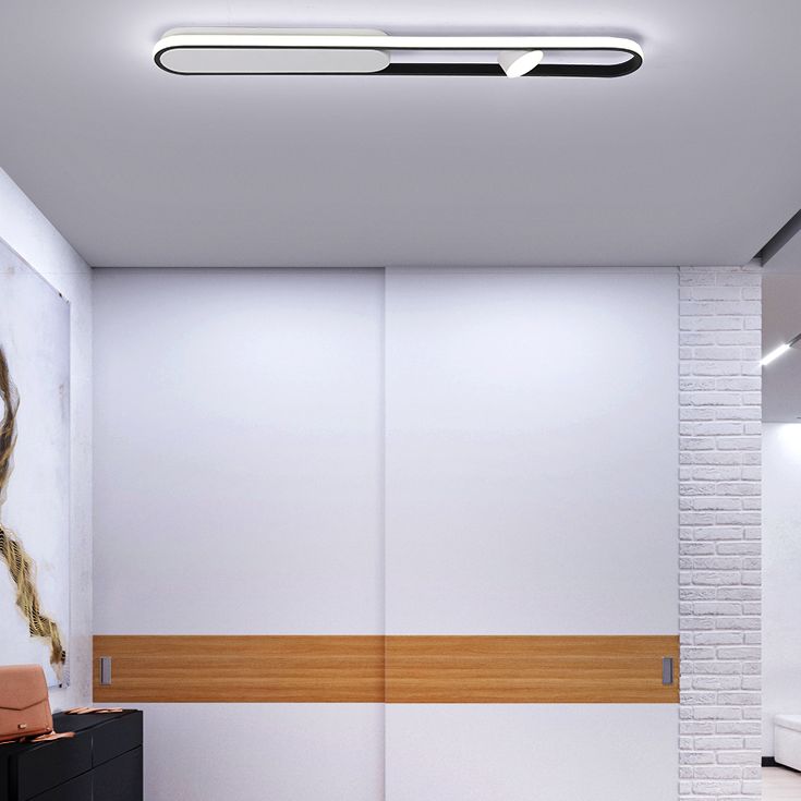 Lámpara de techo LED de aluminio nórdico, foco empotrado oblongo, color blanco y negro, para pasillo
