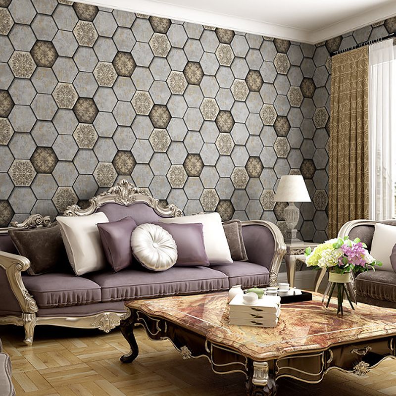 Wall Covering Modern Honeycomb and Medallion Teenage Dark Color Wallpaper, Waterproof