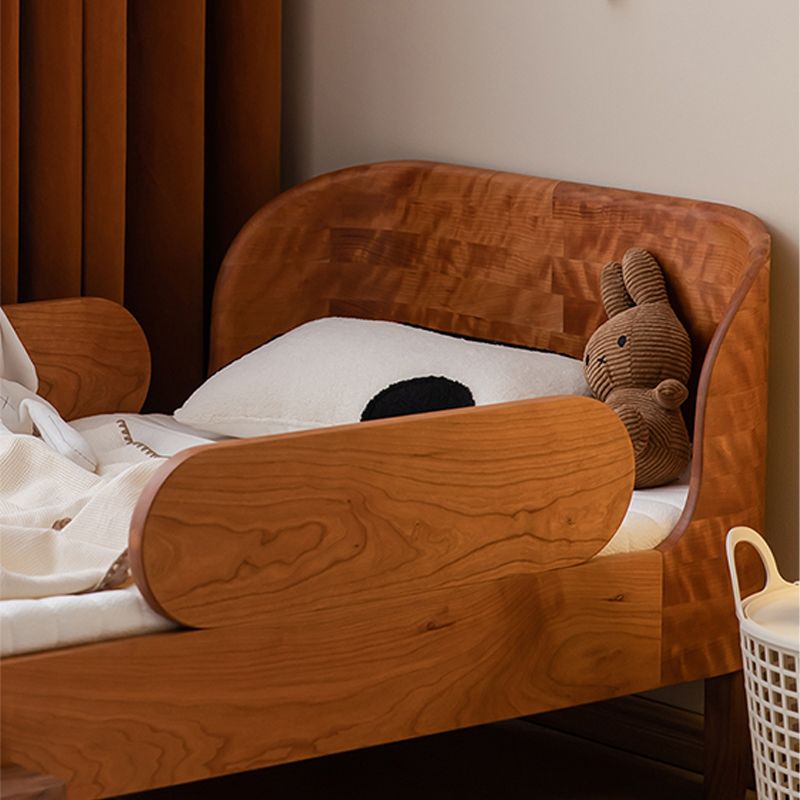 Scandinavian Bed with Brown Solid Wood Panel Bed with Guardrail