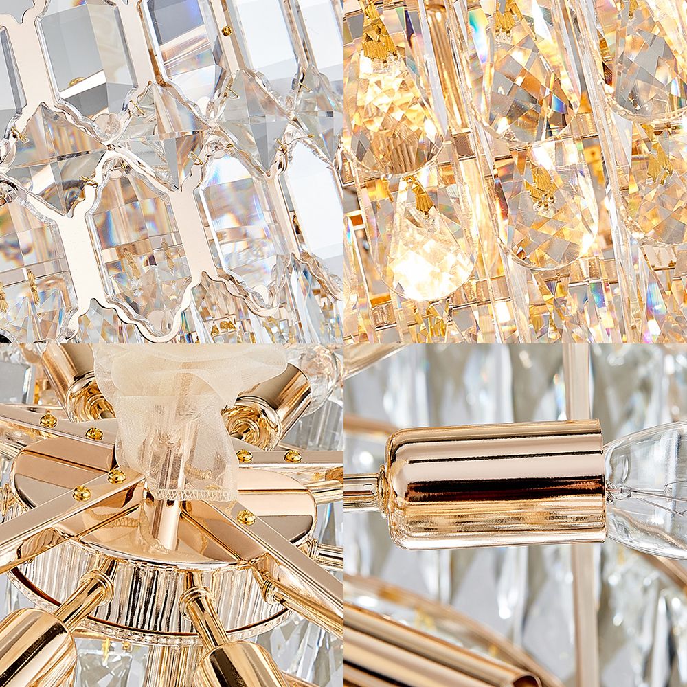 Lumière suspendue à 6 lumières modernes avec une nuance de lustre conique d'or à l'ombre en cristal