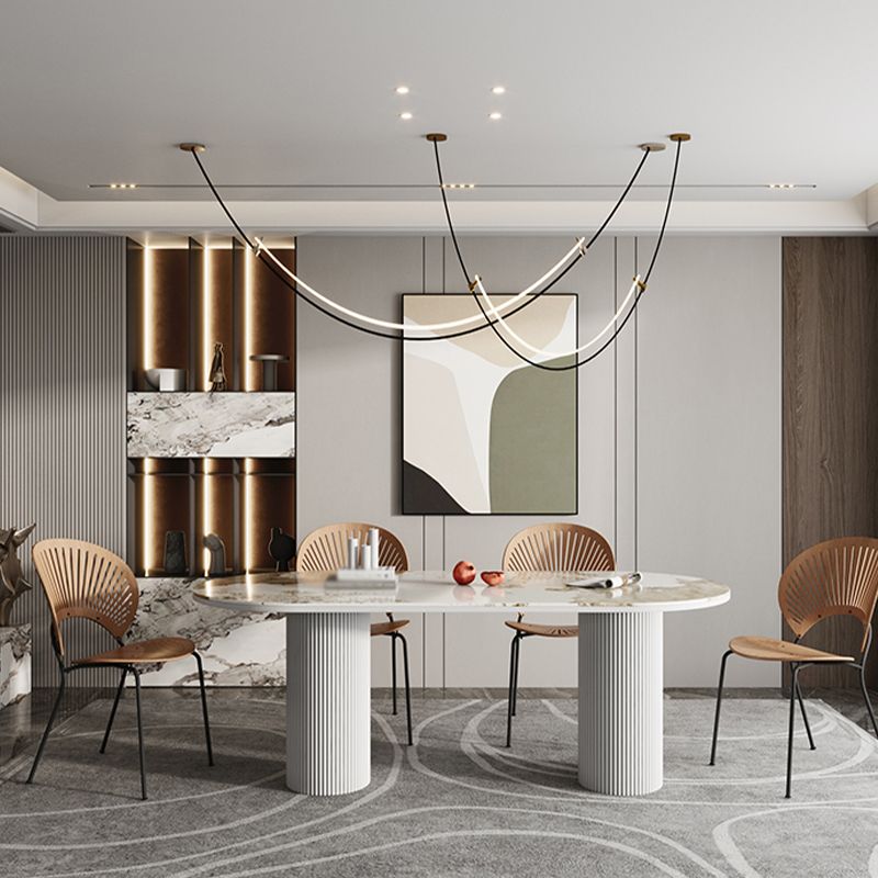 Gold Oval Stone Dining Site Table Modern Iron Double Pedestal Dining Table