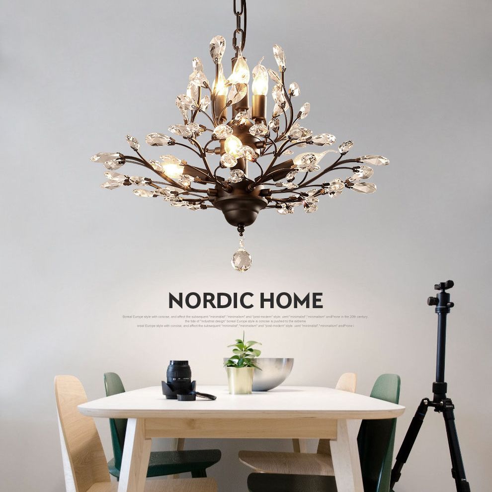 Ramas Sala de estar Hanging Chandelier Cristal de estilo tradicional Luz de lámpara de araña negra