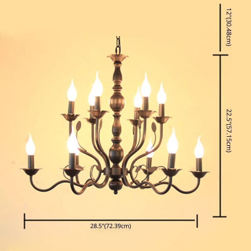2-Layers Traditional Style Candlestick Styling Chandelier Black Wrought Iron Vintage Lighting Fixture for Living Room