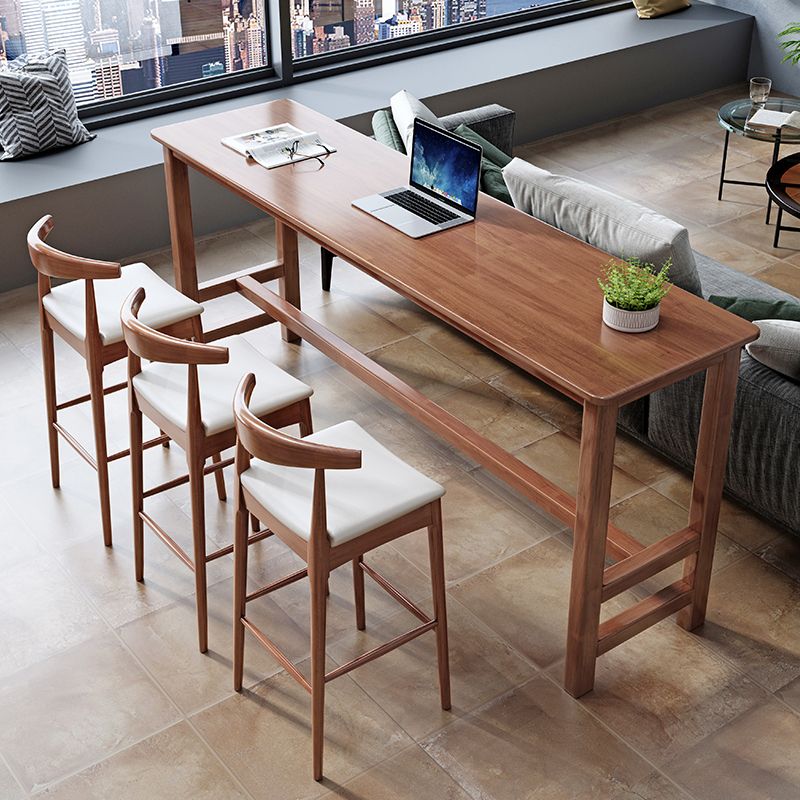 Modern Style Rectangle Bar Table Solid Wood Fixed Bistro Bar Desk for Living Room