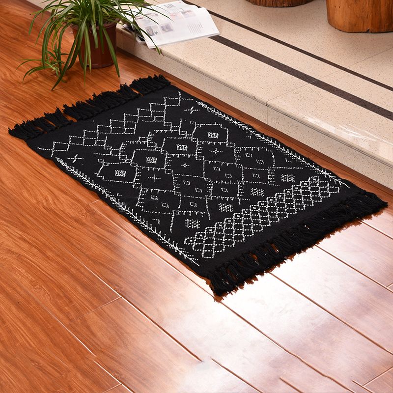 Dark Color Bohemia Rug Cotton Lattice Print Rug Pet Friendly Machine Washable Carpet for Great Room